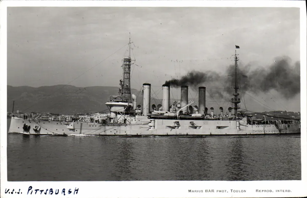 U.S.S. Pittsburgh — navio de guerra — Marius BAR Fot. Toulon, Reprod. Interd. - Frente