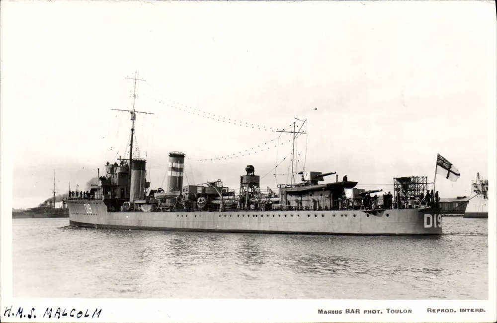 H.M.S. MALCOLM — destroyer britânico — Marius BAR Phot. Toulon, D19 - Frente