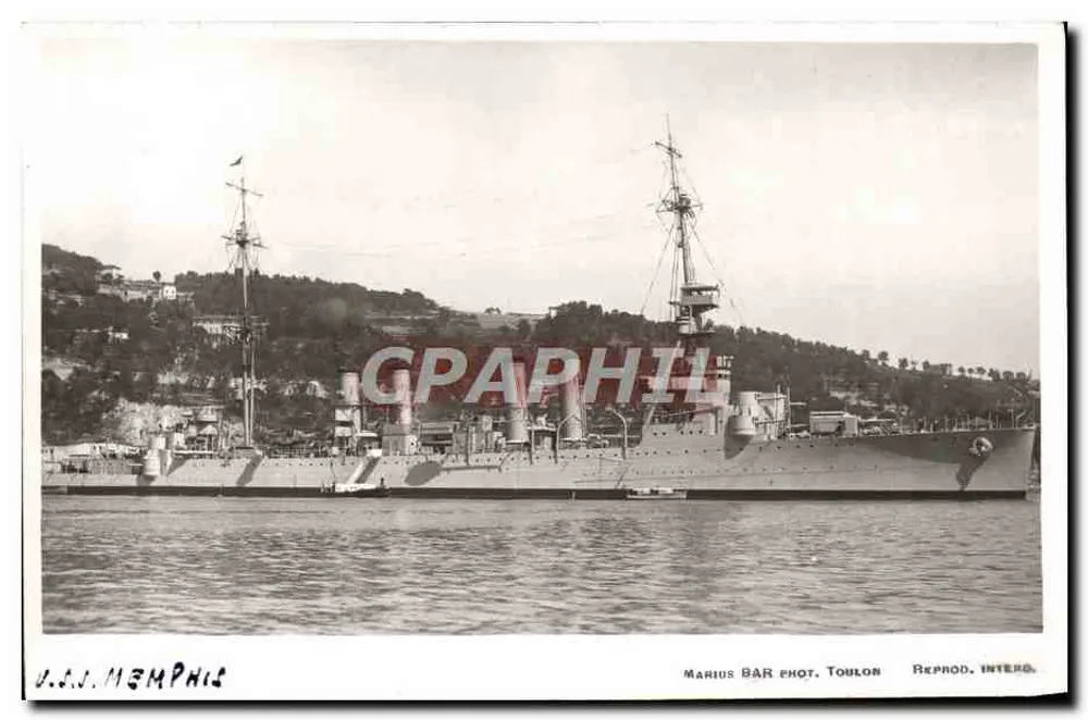 Cruzador da classe D'Entrecasteaux — USS Memphis — fotografado em Toulon — Marius BAR fot. Toulon Reprod. Inters. - Frente