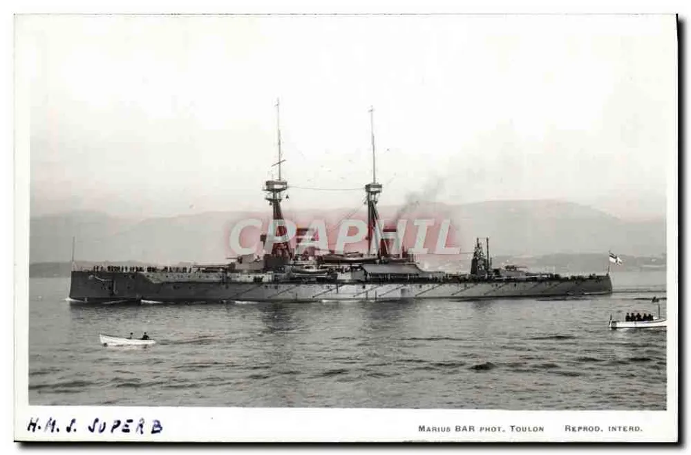 H.M.S. SUPERB — Navio de guerra britânico — Marius BAR fot. TOULON, Reprod. INTERD. - Frente