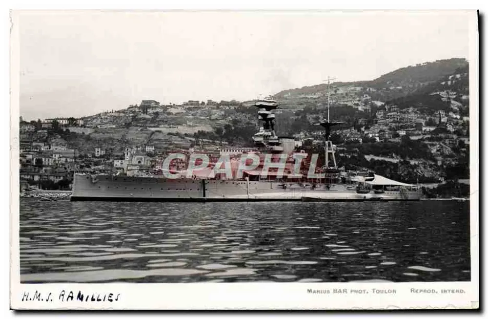 H.M.S. Ramillies — Navio de guerra — Marius BAR Fot, Toulon, Reprod. Interd. - Frente
