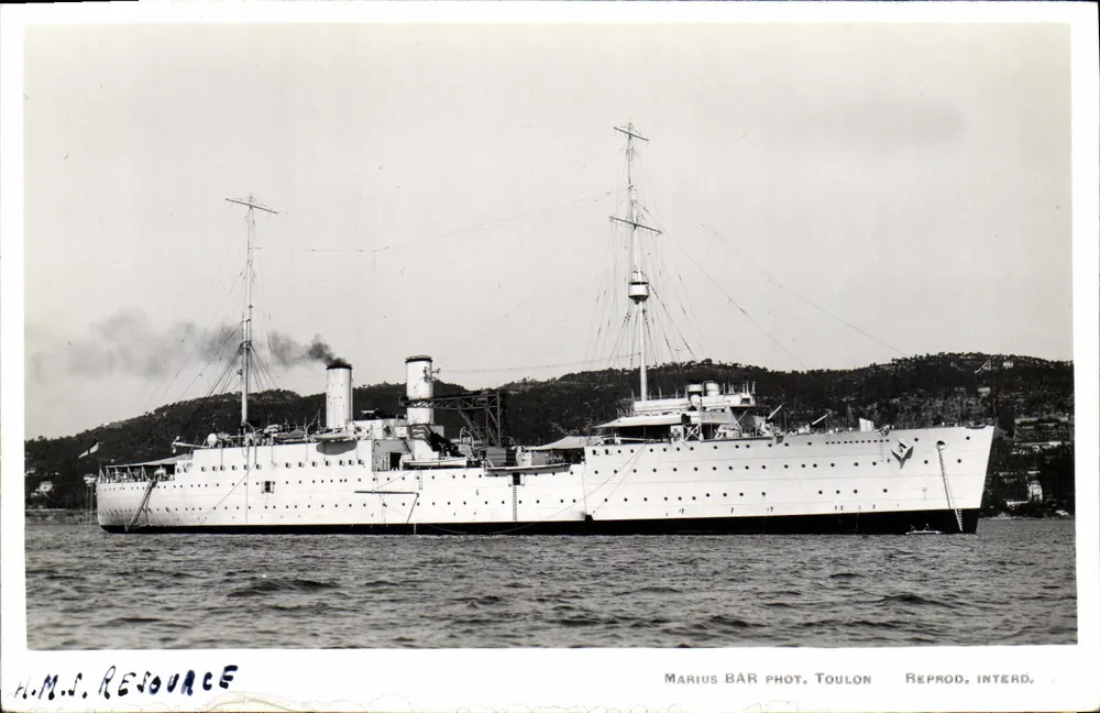 H.M.S. Resource — navio de guerra britânico — Marius BAR fot. Toulon, Reprod. Interd. - Frente