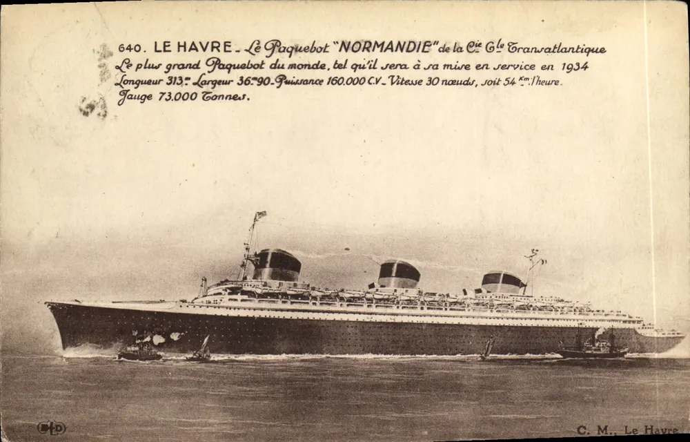 Le Havre — Das Schiff "Normandie" der Gesellschaft G. Transatlantique — C. M. Le Havre, n°640 - Vorderseite