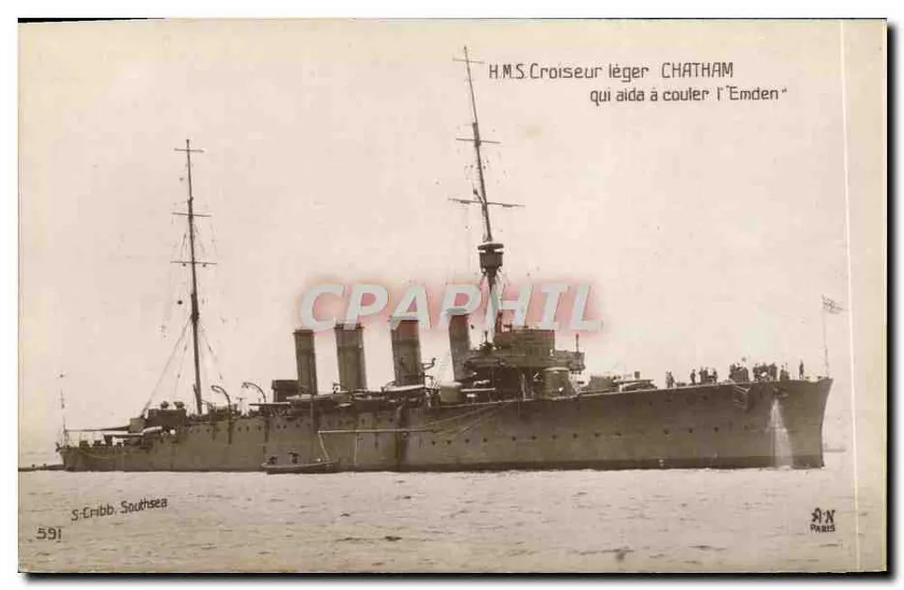 H.M.S. Leichter Kreuzer CHATHAM — der bei der Zerstörung der Emden half — Verlag S. Cribb, Southsea - Vorderseite