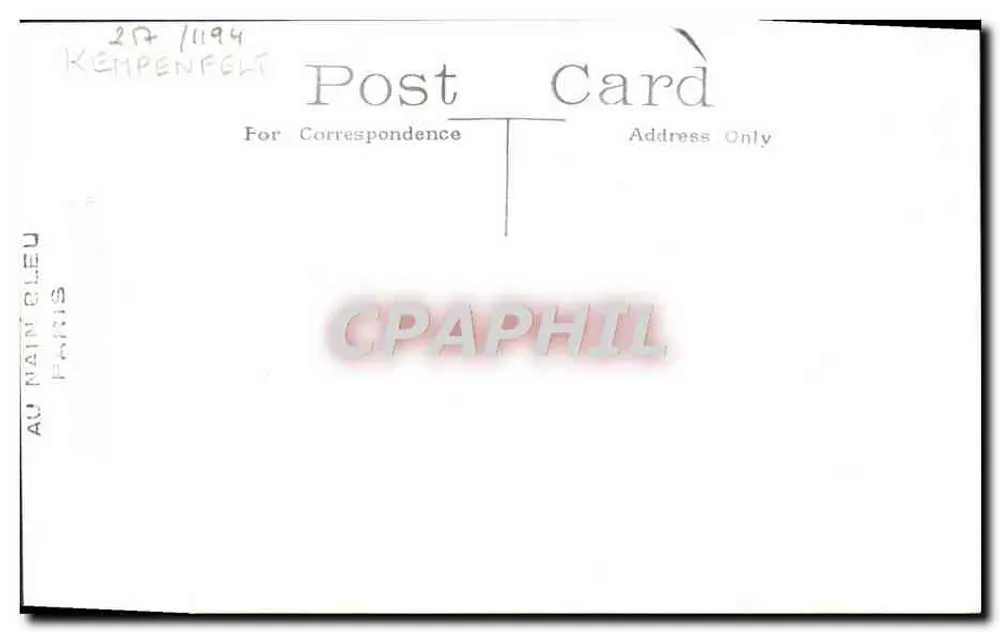 H.M.S. Kempenfelt — destróier britânico — carta postal sem editor ou número de série visíveis - Verso