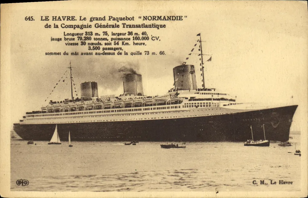 Le Havre — Der große Ozeandampfer "Normandie" der Compagnie Générale Transatlantique — C. M., Le Havre - Vorderseite