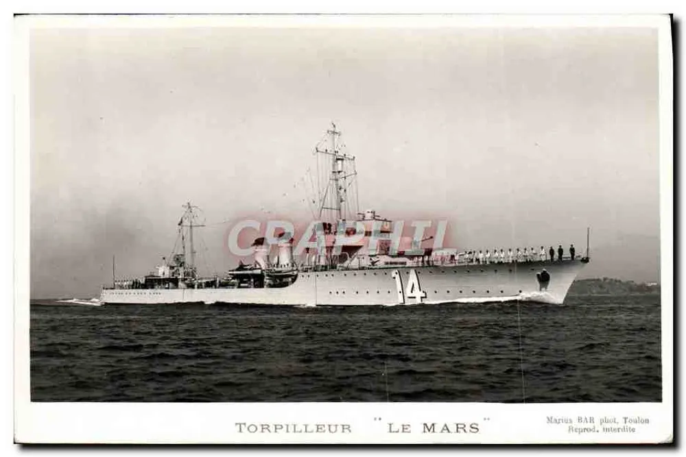Torpilleiro "Le Mars" — fotografia marítima — Marius BAR, Toulon - Frente