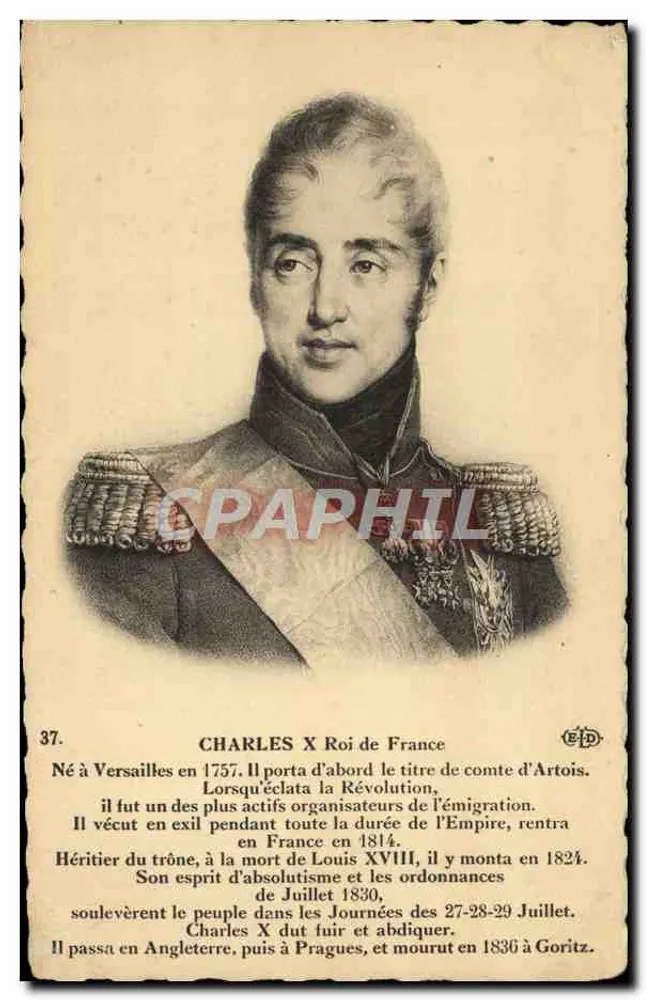 Carlos X, Rei da França — retrato — Editor E.D. n°37 - Frente