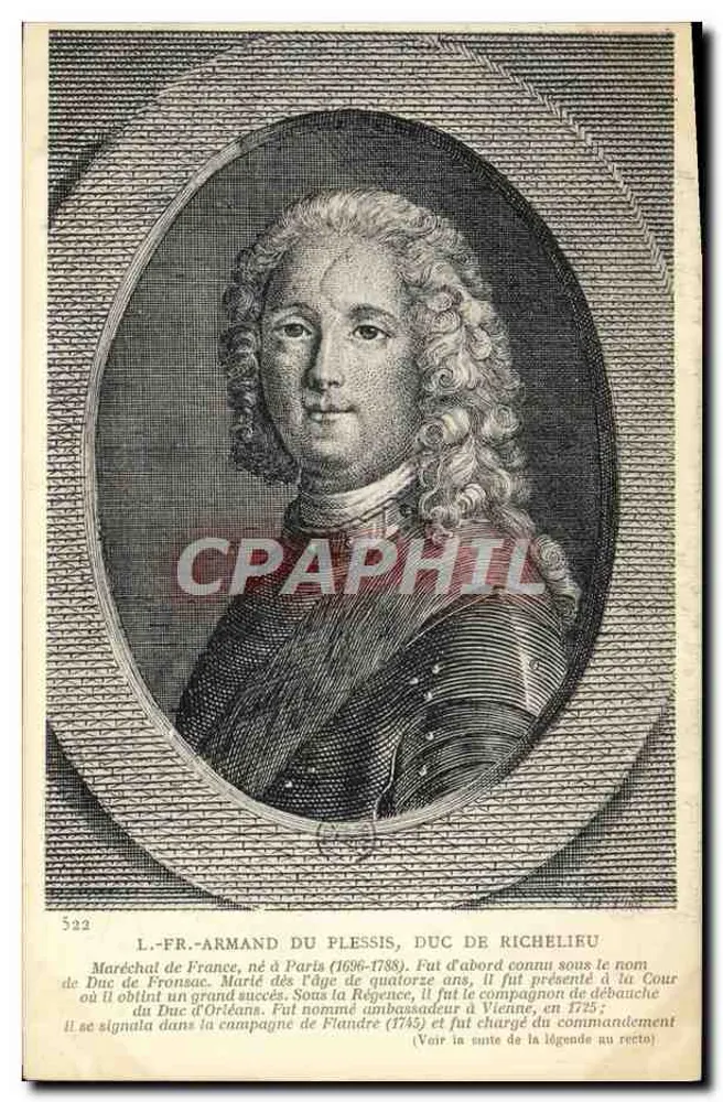 Marschall von Frankreich L.-Fr.-Armand du Plessis, Herzog von Richelieu — gravuriertes Porträt — Nr. 522 - Vorderseite