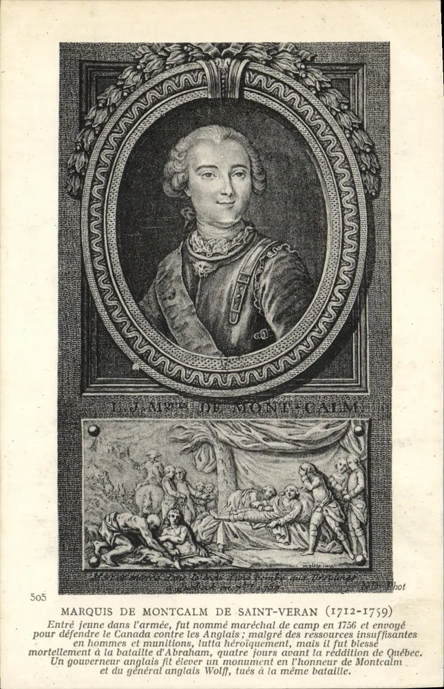 Marquis de Montcalm de Saint-Veran (1712-1759) — Porträt und Schlachtenszene — Verlag Wolfshot, Nr. 505 - Vorderseite