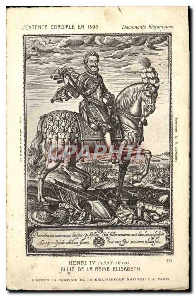 Henri IV und Königin Elisabeth — Freundschaftliche Vereinbarung im Jahr 1590 — Historische Dokumente, Verlag D. R. LONQUET, Nr. 15 - Vorderseite