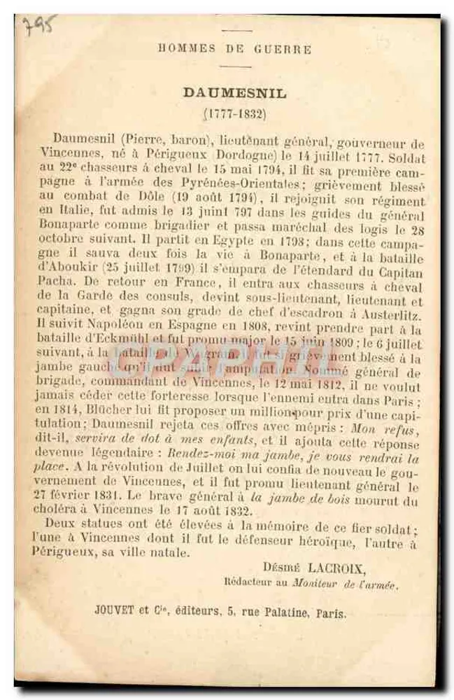 डूमेनिल (1777-1832) — युद्ध के लोग — जूवेट एवं कंपनी, पेरिस - पीछे
