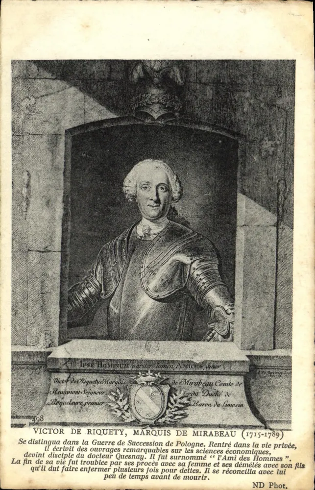 Victor de Riquety, Marquis de Mirabeau (1715-1789) — gravuriertes Portrait — ND Phot. - Vorderseite