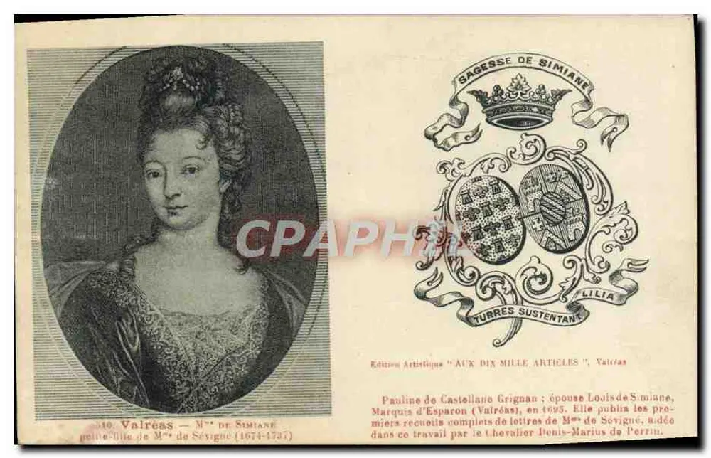 Pauline de Castellane Grignan — Enkelin von Madame de Sévigné — Künstleredition 'Aux Dix Mille Articles', Valréas - Vorderseite