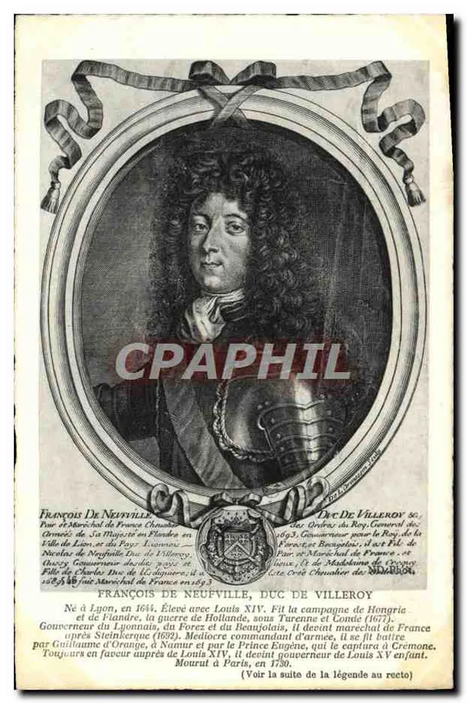 François de Neufville, Duc de Villeroi — gravierter Porträt — unbekannter Verlag, Seriennummer nicht sichtbar - Vorderseite