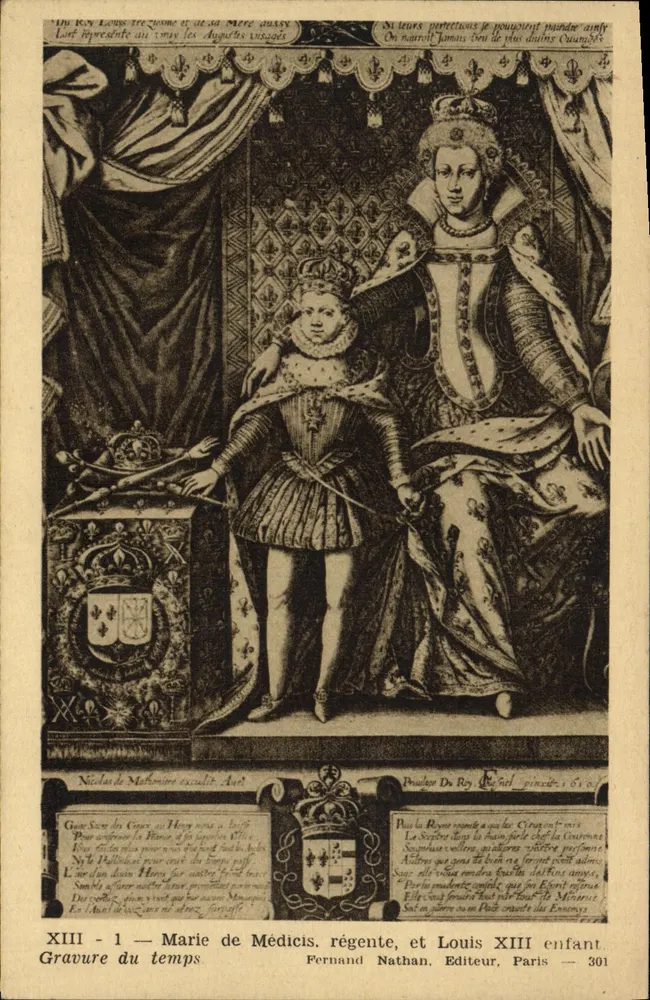 Marie de Médicis, Regentin, und Louis XIII als Kind — Zeitgenössische Gravur — Fernand Nathan, Verleger, Paris — 301 - Vorderseite