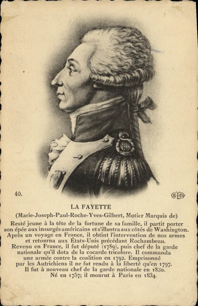 Marquis de La Fayette — portrait en buste — éditeur EID, n°40 - Frente