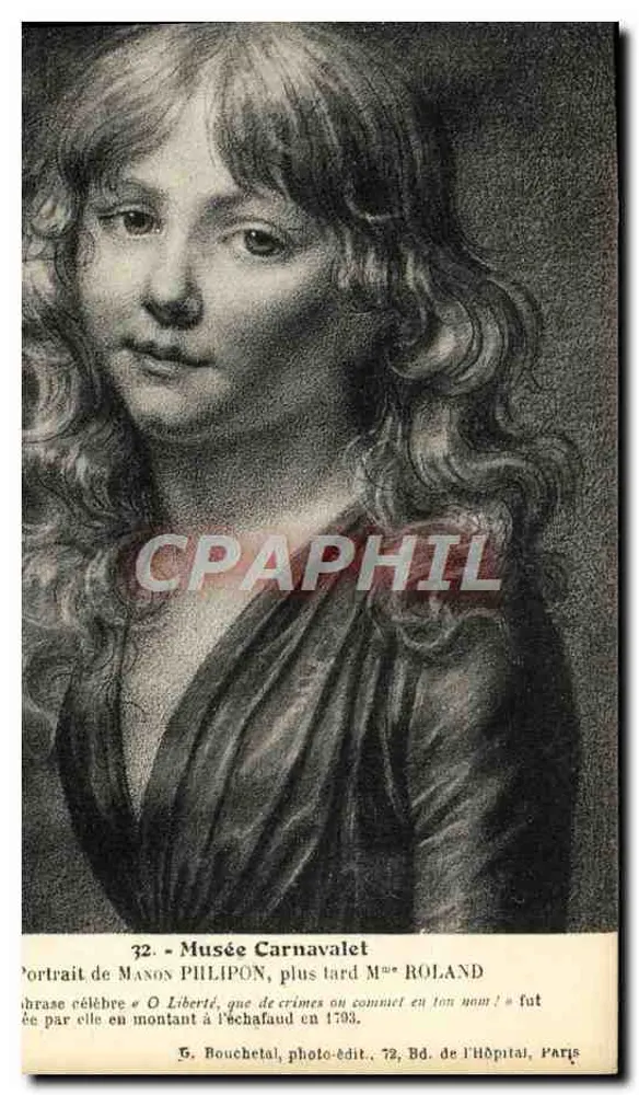 Retrato de Manon Philipon, mais tarde Madame Roland — Museu Carnavalet — G. Bouchet, foto-editora 72, Av. de l'Hôpital, Paris - Frente