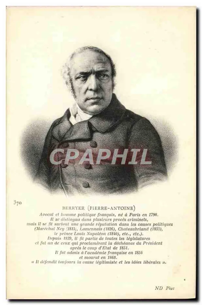 Pierre-Antoine Berryer — deutscher Anwalt und Politiker — ND Pbei, n° 370 - Vorderseite