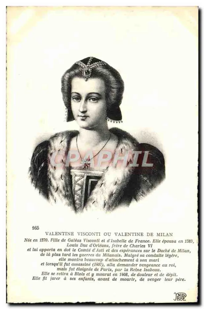 Valentine Visconti oder Valentine von Mailand — Geboren 1370, Ehefrau von Louis d'Orléans — JND HOT. Nr. 165 - Vorderseite