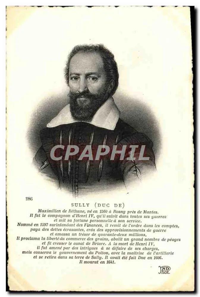 Sully (Duc de) — retrato gravado com texto biográfico — editor JND, n° 286 - Frente