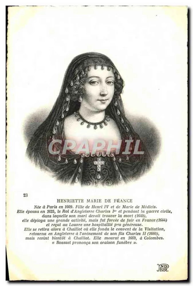Henriette Marie von Frankreich — gravuriertes Portrait — Verlag ND Hol, n° 23 - Vorderseite