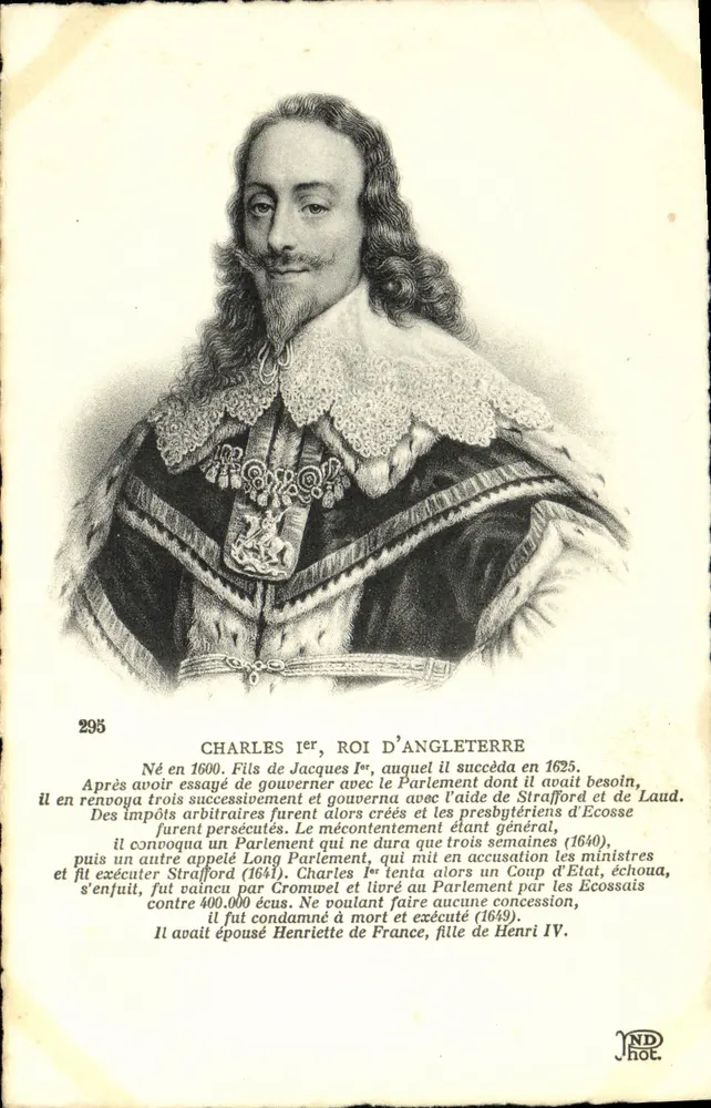Charles I, Rei da Inglaterra — retrato gravado — editor ND HOT, n° 295 - Frente