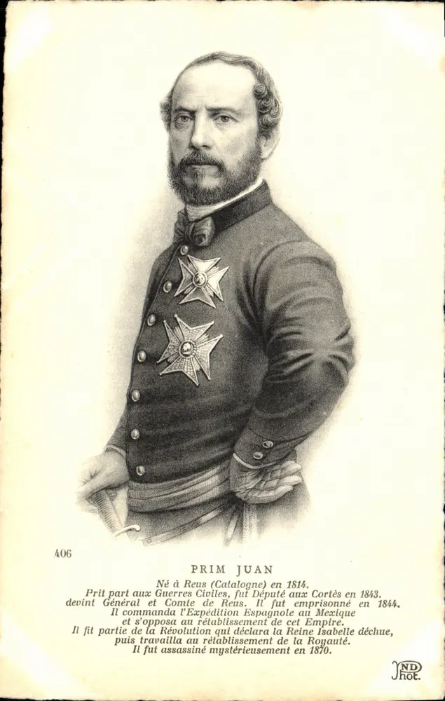 Prim Juan — spanischer General, Revolutionär und Abgeordneter — ND Hot, n° A06 - Vorderseite