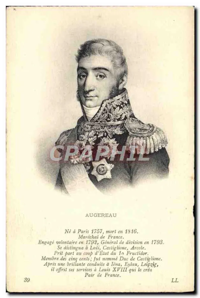 Auguste de Augereau — französischer General, Herzog von Castiglione — Verleger LL n°39 - Vorderseite