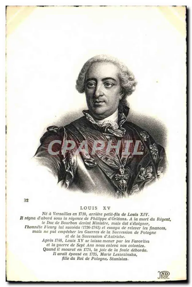 Louis XV — gestochenes Portrait mit biografischem Text — JND Hat. n°32 - Vorderseite