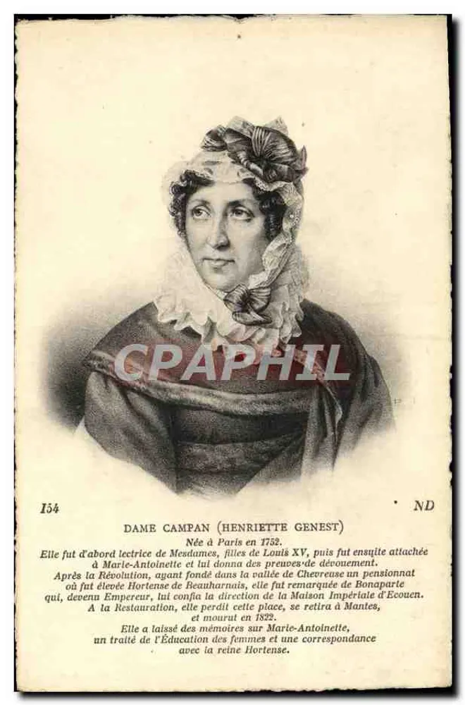 Dama Campan (Henriette Genest) — retrato gravado — editor Lévy & Roubat, Paris, n° 134 - Frente