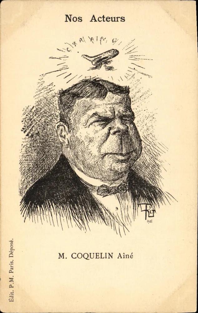 M. Coquelin Aîné — Caricature d'acteur sous le titre 'Nos Acteurs' — Édit. P.M. Paris - Frente