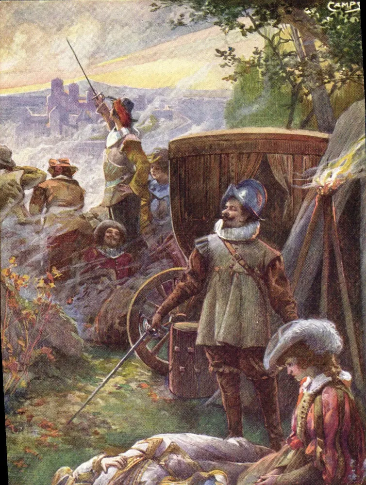 Szene mit Reisenden in historischem Kleid — Illustration von Campi — Verlag nicht sichtbar - Vorderseite