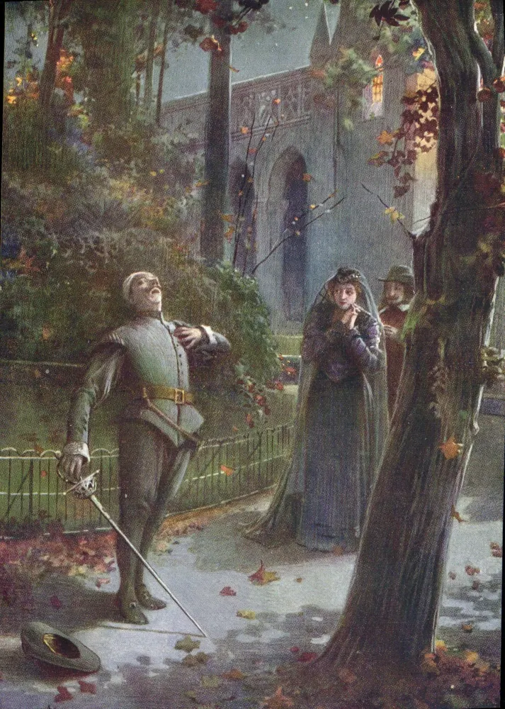Nacht Szene mit Ritter und Dame — Illustration — Verlag nicht sichtbar - Vorderseite
