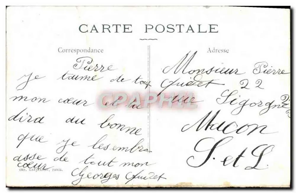 M. GEMIER in L'Orcille Fendue — karikaturisch signiert von Henri Rudruy, herausgegeben von IMP. GARJEANNE, PARIS - Rückseite