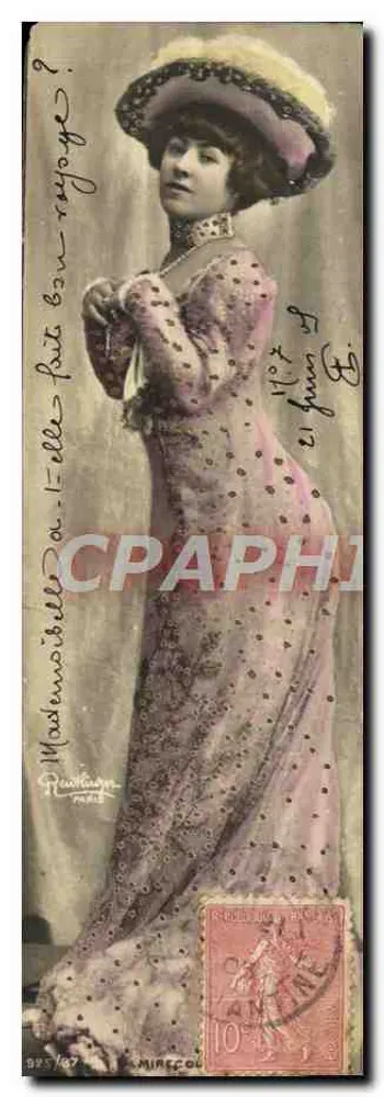 Fräulein — Thema: Frau in Kleid mit Pünktchen und Hut — Verlag: Renouvier, Paris - Vorderseite