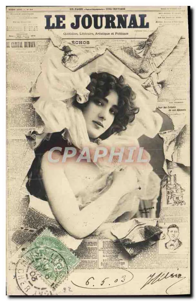 Frau inmitten von Zeitungen — Cover des Zeitungsblatts 'Le Journal' — Ausgabe von 1903 - Vorderseite