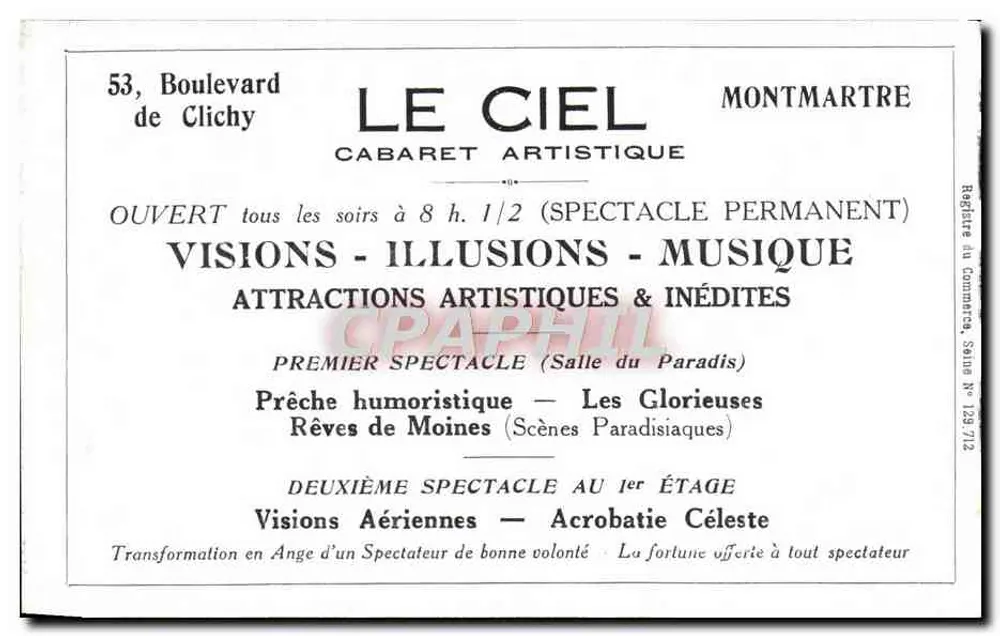 Das Himmel — Illusionen und Visionen — Künstlerisches Kabarett in Montmartre - Rückseite