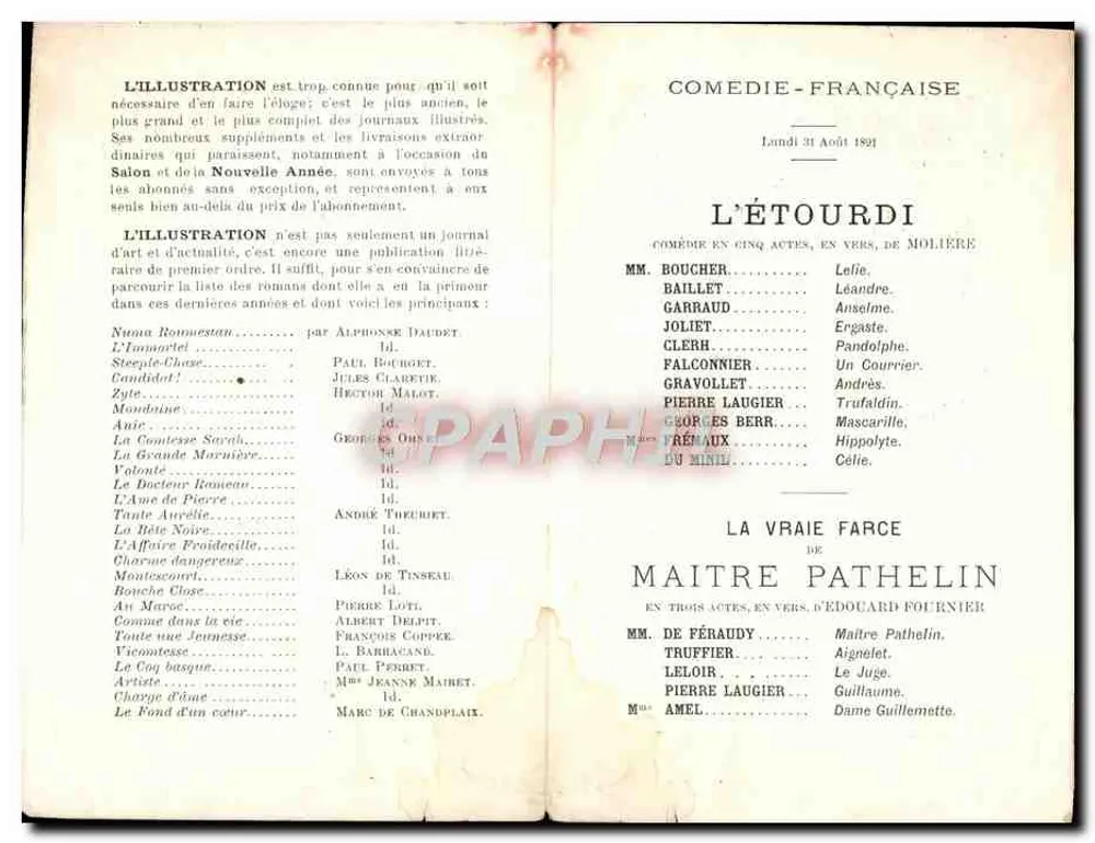 Comédie-Française — Molières « L'Étourdi » — L'Illustration, 1891 - Rückseite
