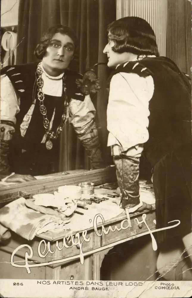Unsere Künstler in ihrer Loge — Komödien-Szene mit zwei Künstlern vor einem Spiegel — Foto COMEDIA n°286 - Vorderseite