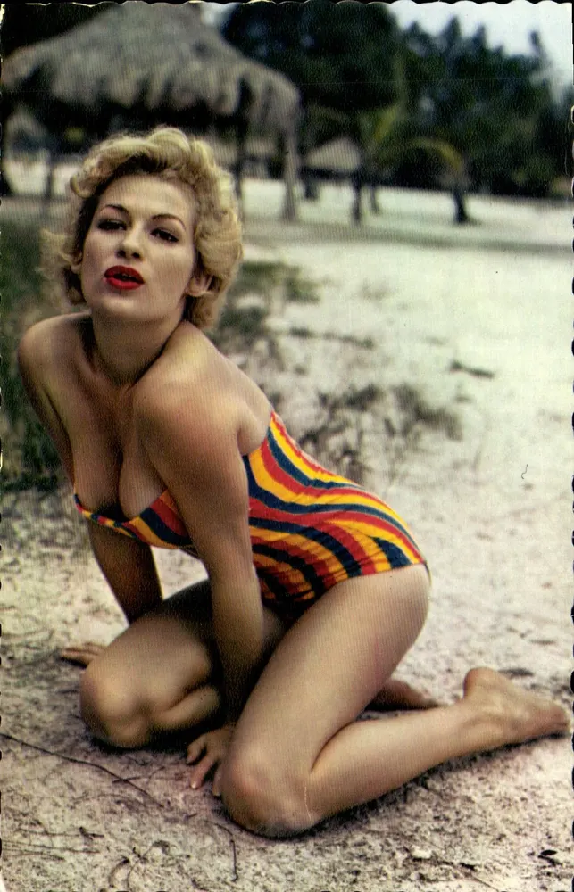 Mulher em maiô listrado — praia tropical — Gunycolor Paris, n° 201/15 - Frente
