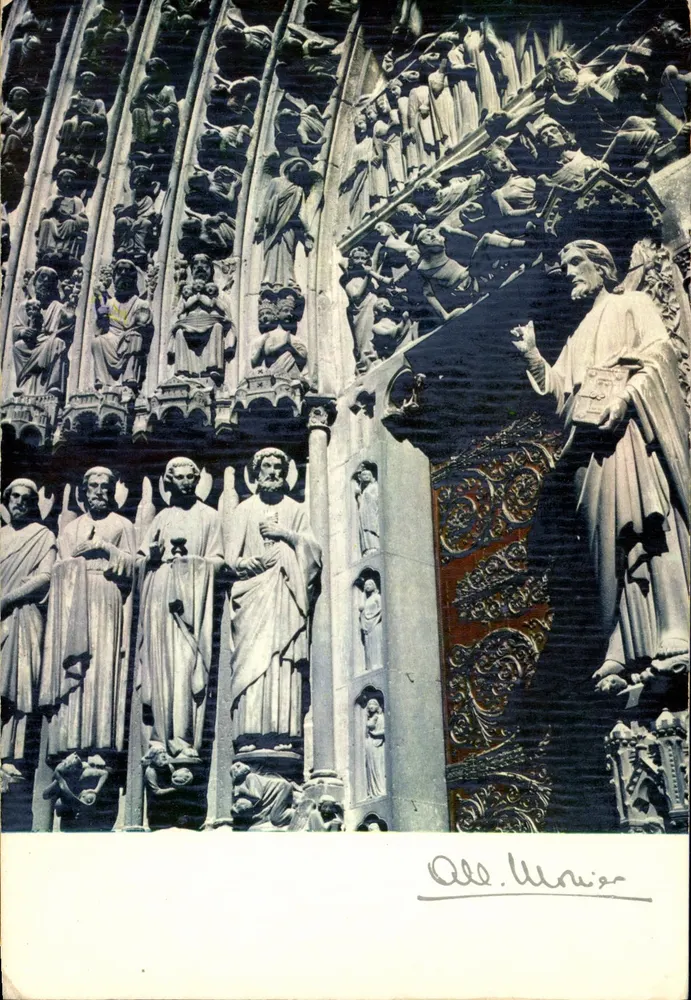 Paris - Portail de Notre-Dame — détails sculptés et statue de Jésus — éditeur Albert Monier, n° 10187 - Frente
