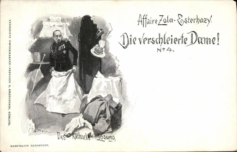 Questão Zola-Esterhazy — Die verschleierte Dame! — Vereinigte Papierwaren-Fabriken S. Krotoschin, Görlitz, Nr. 4 - Frente