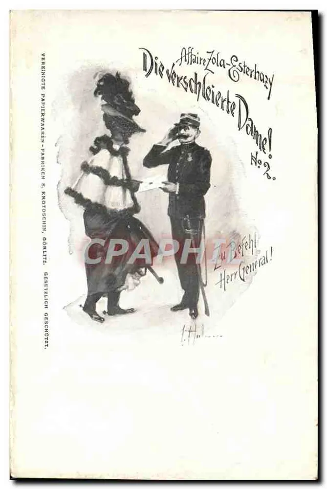Questão Zola-Esterhazy — A Dama Vestida de Preto! — Verenigde Papierwaren-Fabriken S. Krotoschin, Görlitz, No.2. - Frente