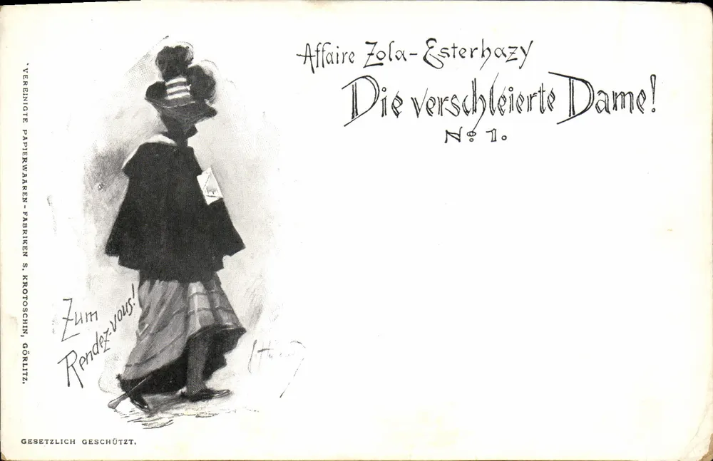 Affaire Zola-Esterhazy — La Dame Voilée — éditeur VEREINIGTE PAPIERWAREN-FABRIKEN S. KROTOSCHIN, GÖRLITZ, N° 1 - Frente