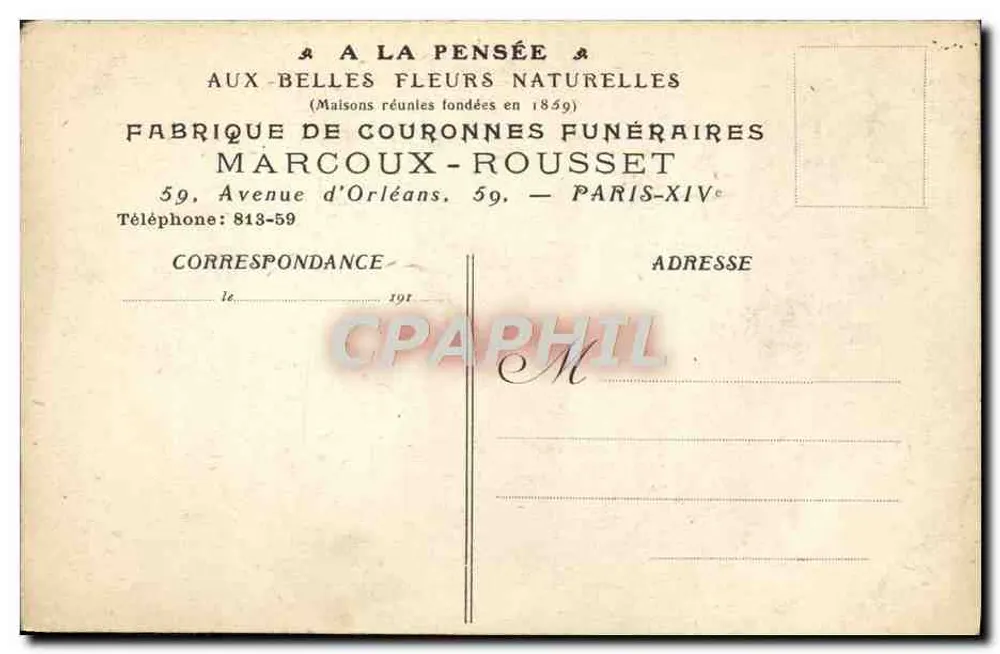 Flores e coroas em funerais — Olga Slom — Fábrica de coroas funerárias Marcoux-Rousset, Paris - Verso