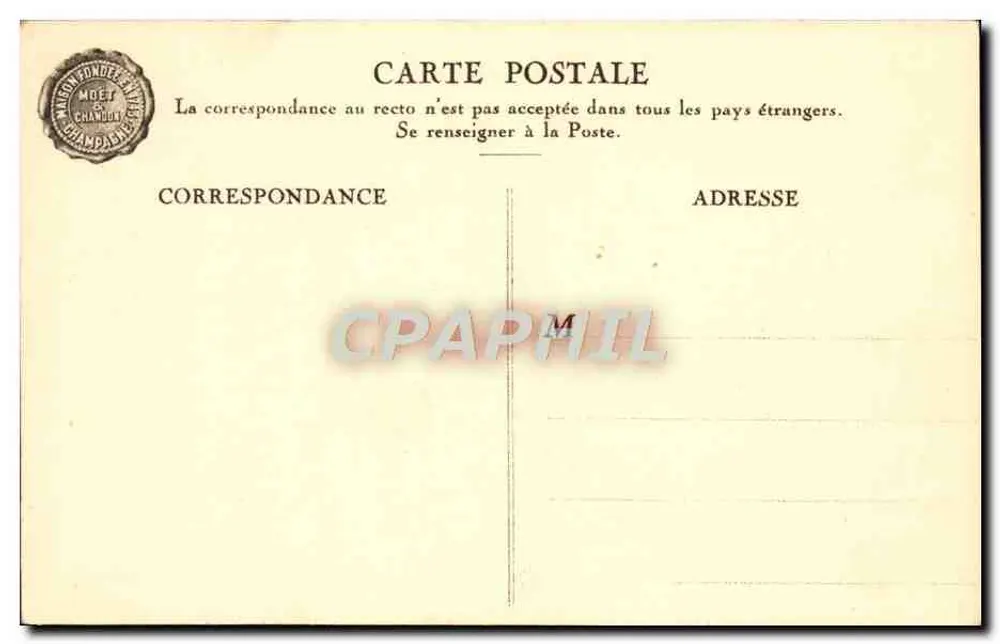 Champagne Moët & Chandon — Zakładowy rok 1743 — Wyd. Cossis, Paryż - Rewers
