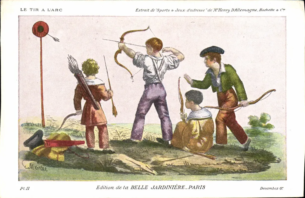 Le tir à l'arc — scène d'entraînement d'enfants — Édition de la BELLE JARDINIÈRE, PARIS - Vorderseite