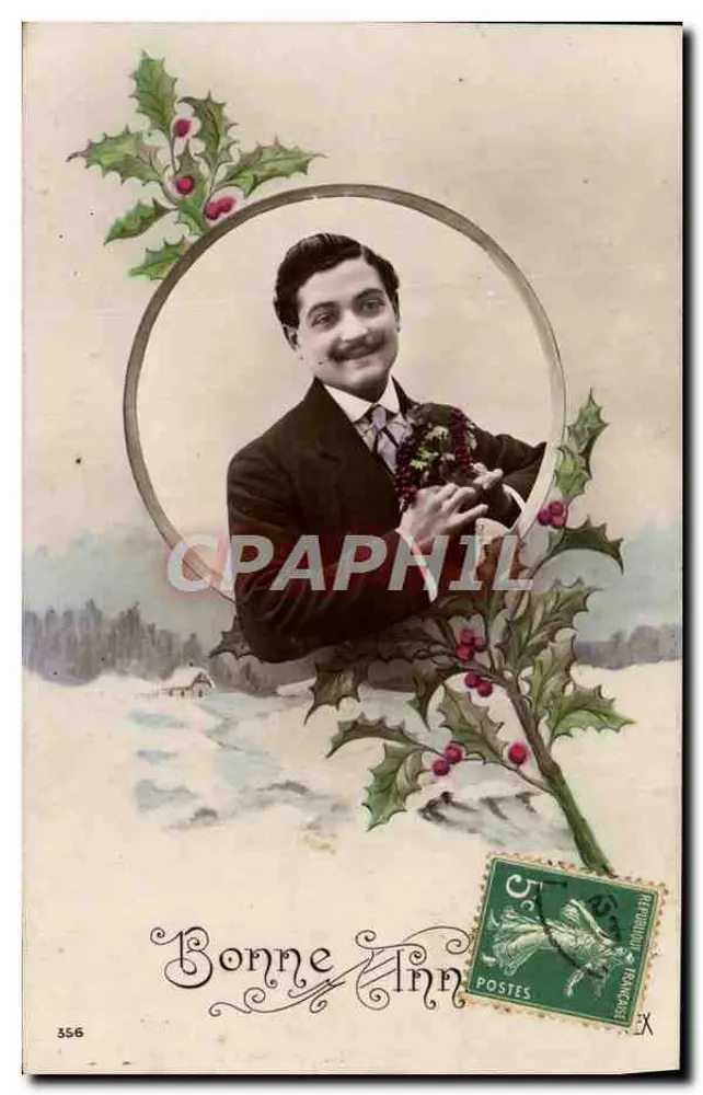 Mann im Anzug — Efeu-Dekoration und Winterlandschaft — Verleger unbekannt, Nr. 356 - Vorderseite