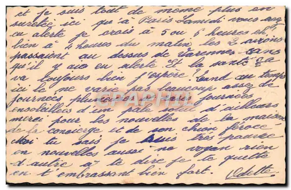 Kriegsbriefkarte — Soldaten in Alarmzustand in Varennes — datiert 14/11/1939 — Unterschrift Odette - Rückseite